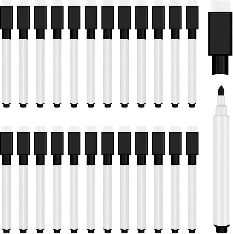 JEFURE 25 Pcs Black Magnetic Dry Erase Markers with Eraser Cap, White Board Mini Dry Erase Markers Bulk, Fine Point Tip Student White Board Markers for Teachers Office School Supplies - Image 1